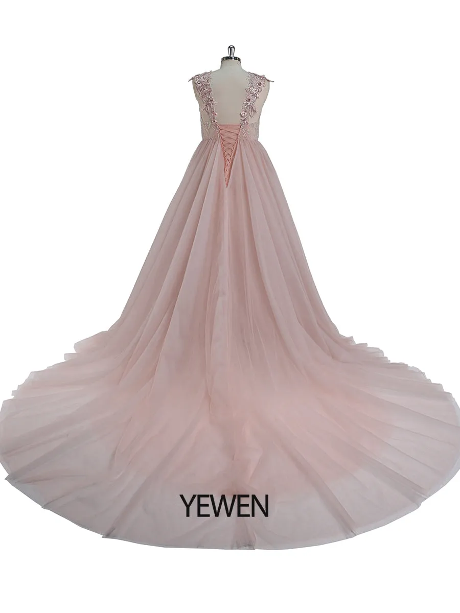 Elegant Lace FlowerBeading Evening Gown Maternity Dress for Photoshoot Lace Up Back Pregnancy Photography Robe Baby Shower Dress