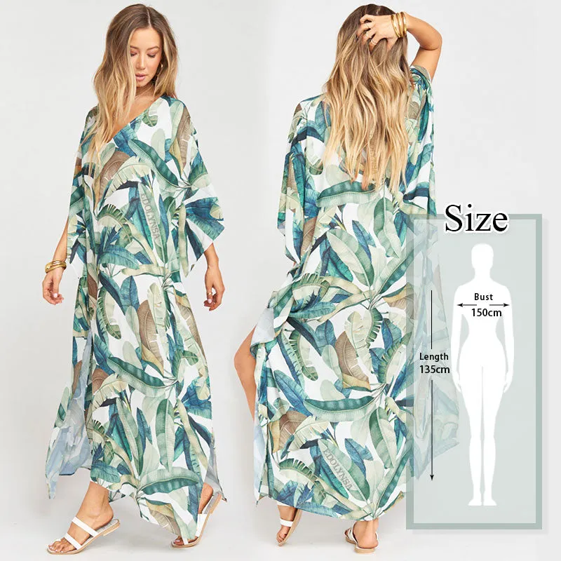 Elegant Quick-Drying Striped V-Neck Self Belted Summer Beach Dress Black Cotton Tunic Plus Size Women Beachwear Kaftan Q941