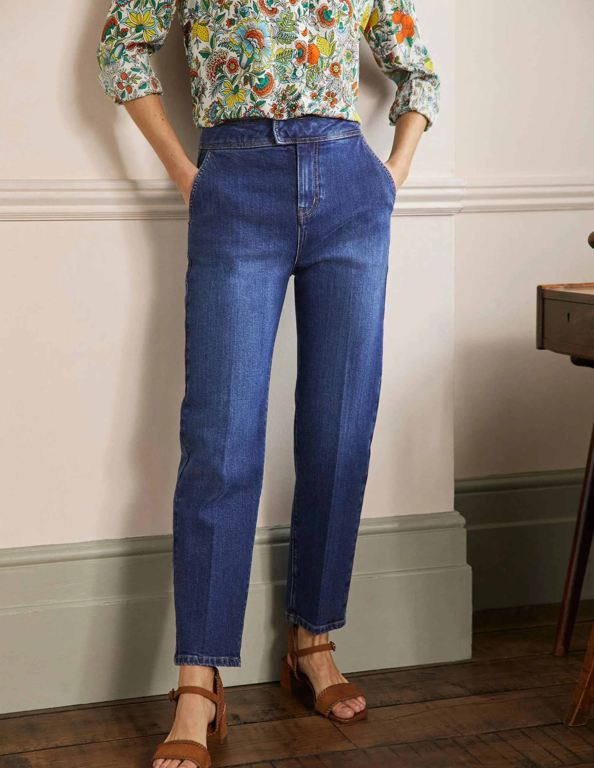 Elegante schmal zulaufende 7/8-Jeans-Dunkles Vintageblau