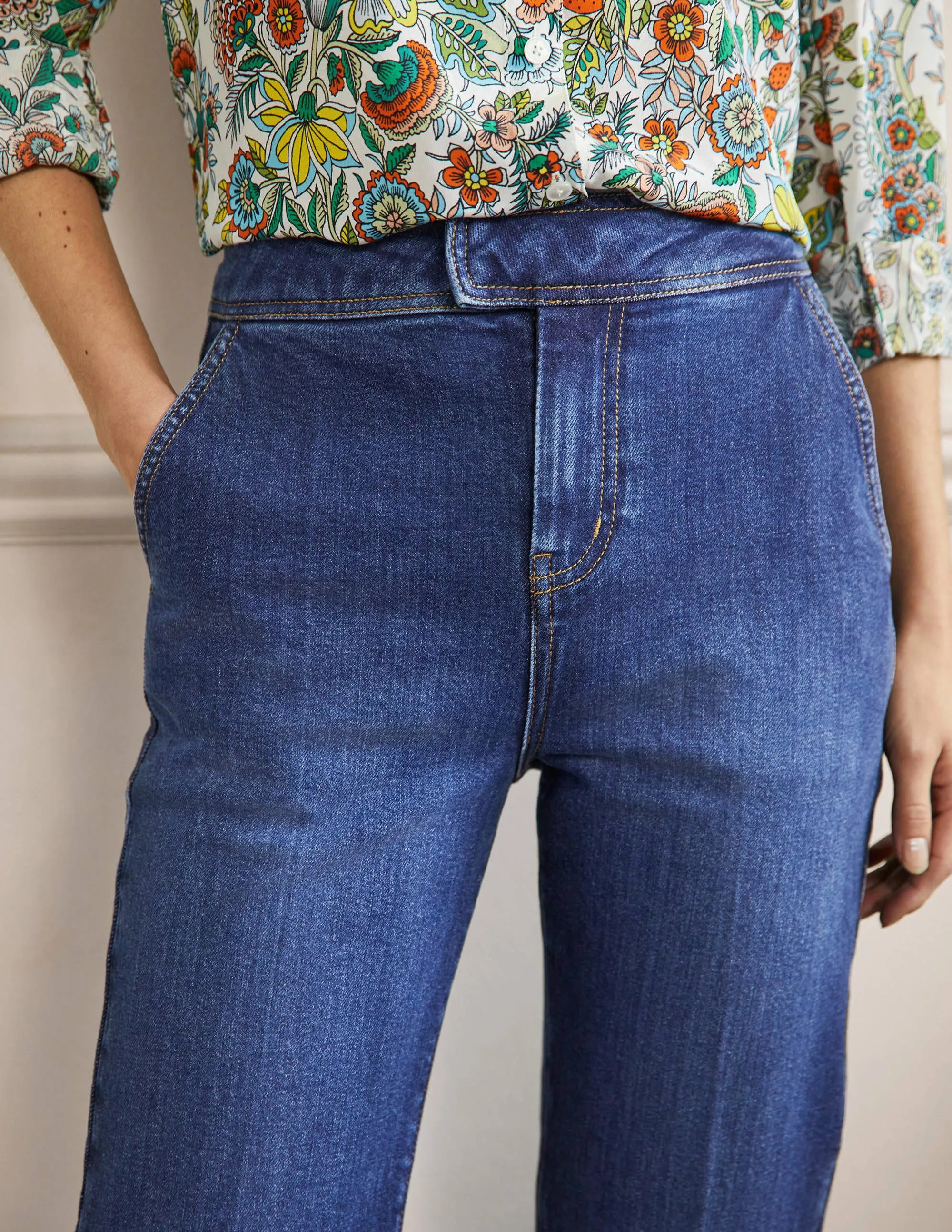 Elegante schmal zulaufende 7/8-Jeans-Dunkles Vintageblau