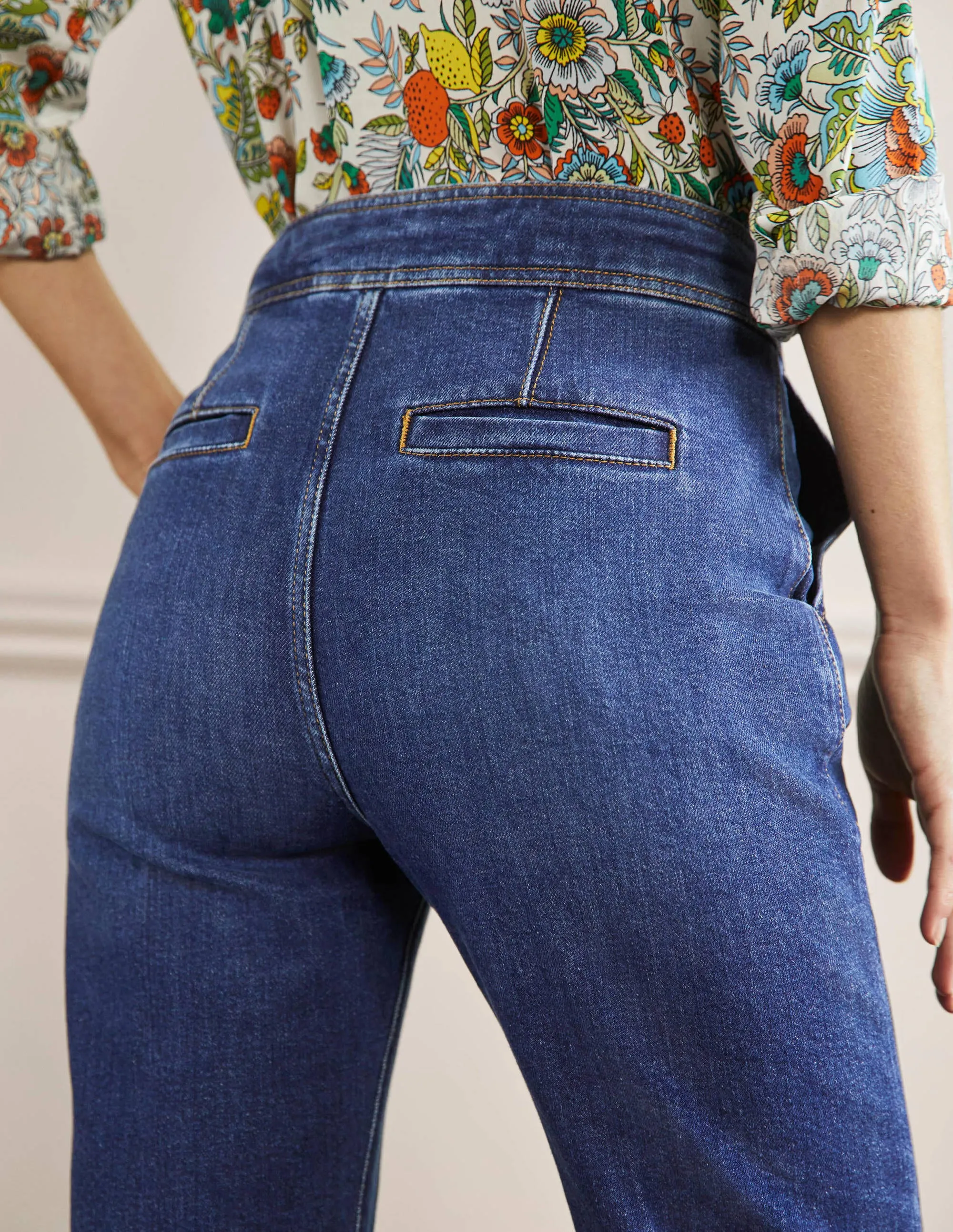 Elegante schmal zulaufende 7/8-Jeans-Dunkles Vintageblau
