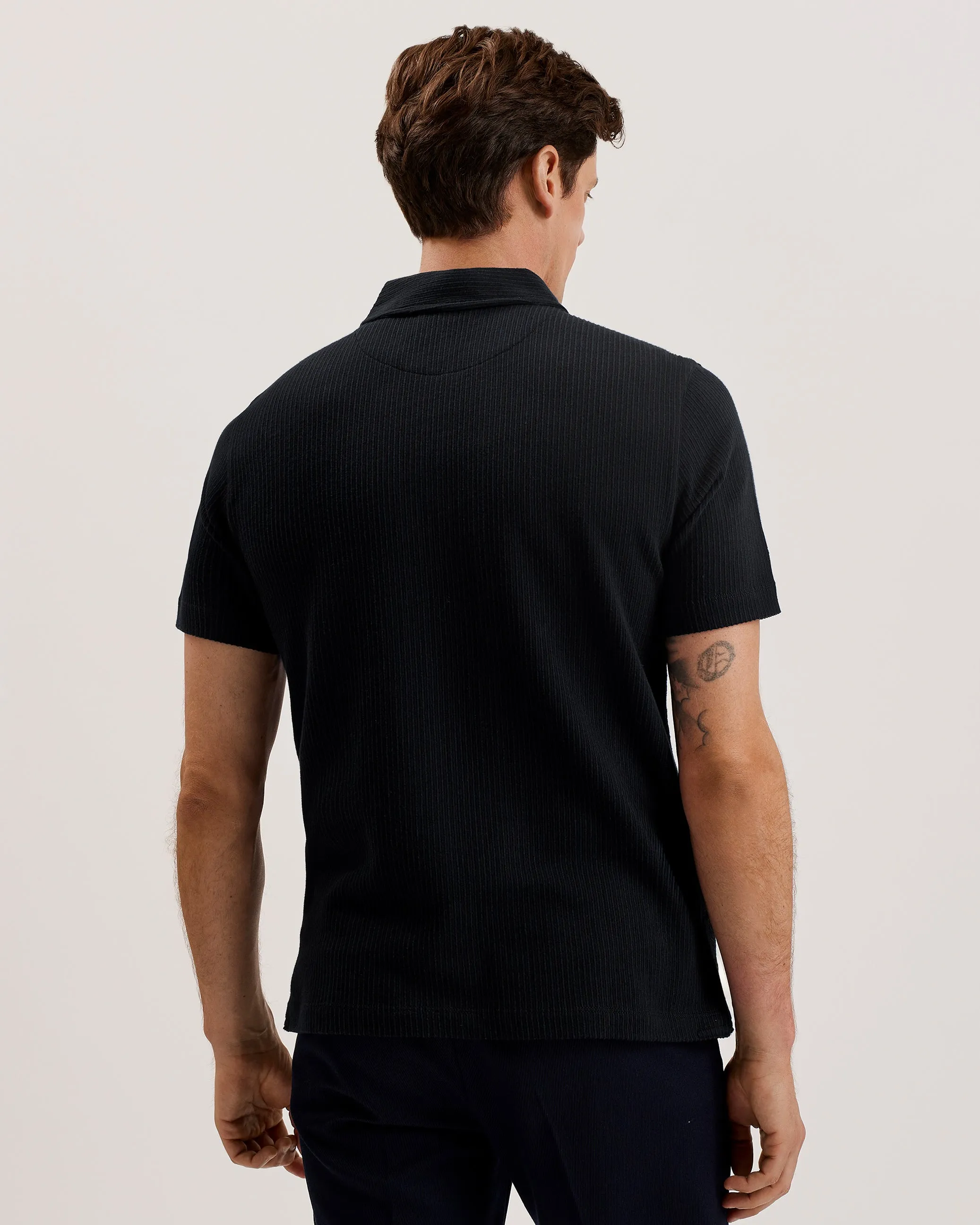 Elgrave Short Sleeve Regular Textured Half-Zip Polo Navy