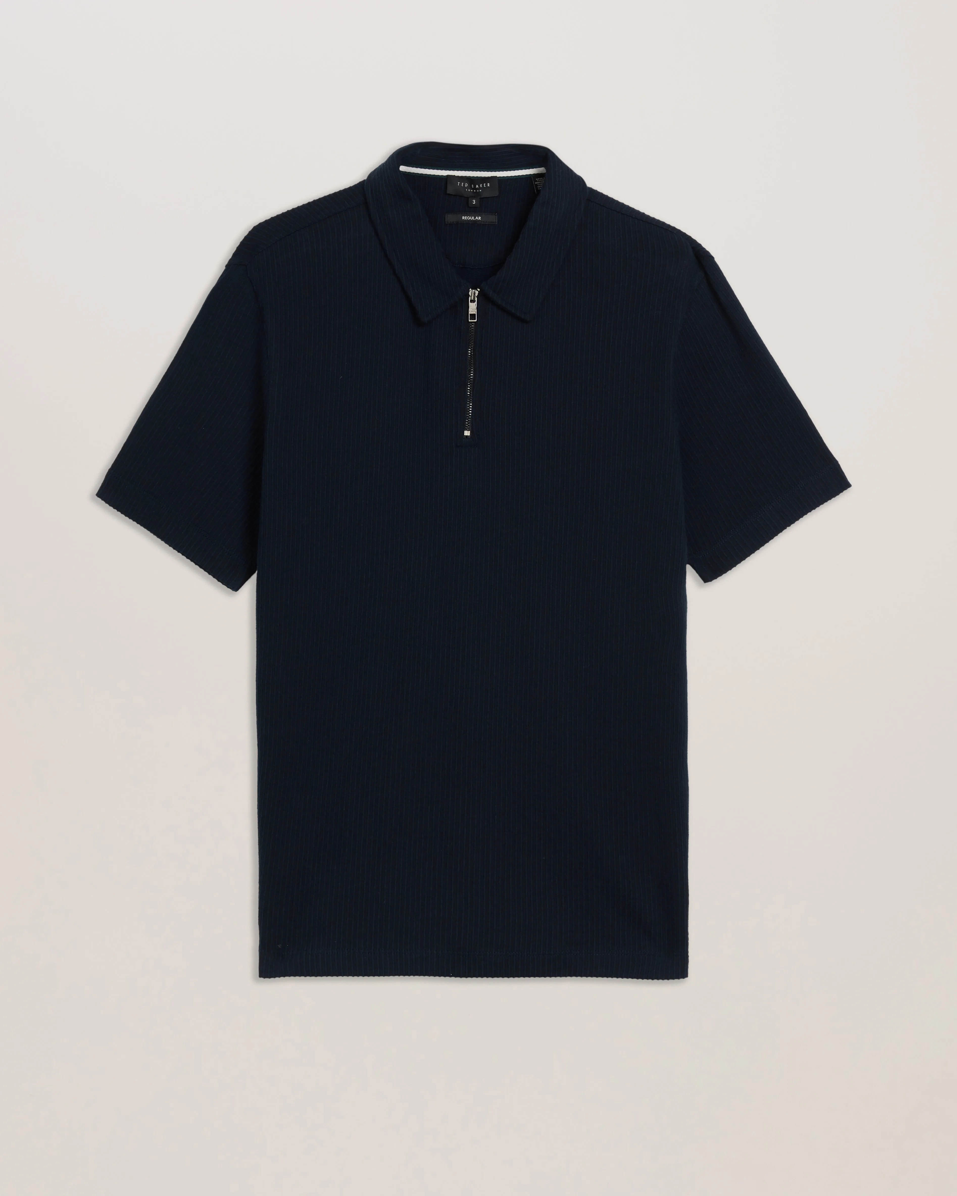 Elgrave Short Sleeve Regular Textured Half-Zip Polo Navy