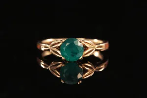 EMERALD STONE 14K YELLOW GOLD WOOD AND LEAF RING