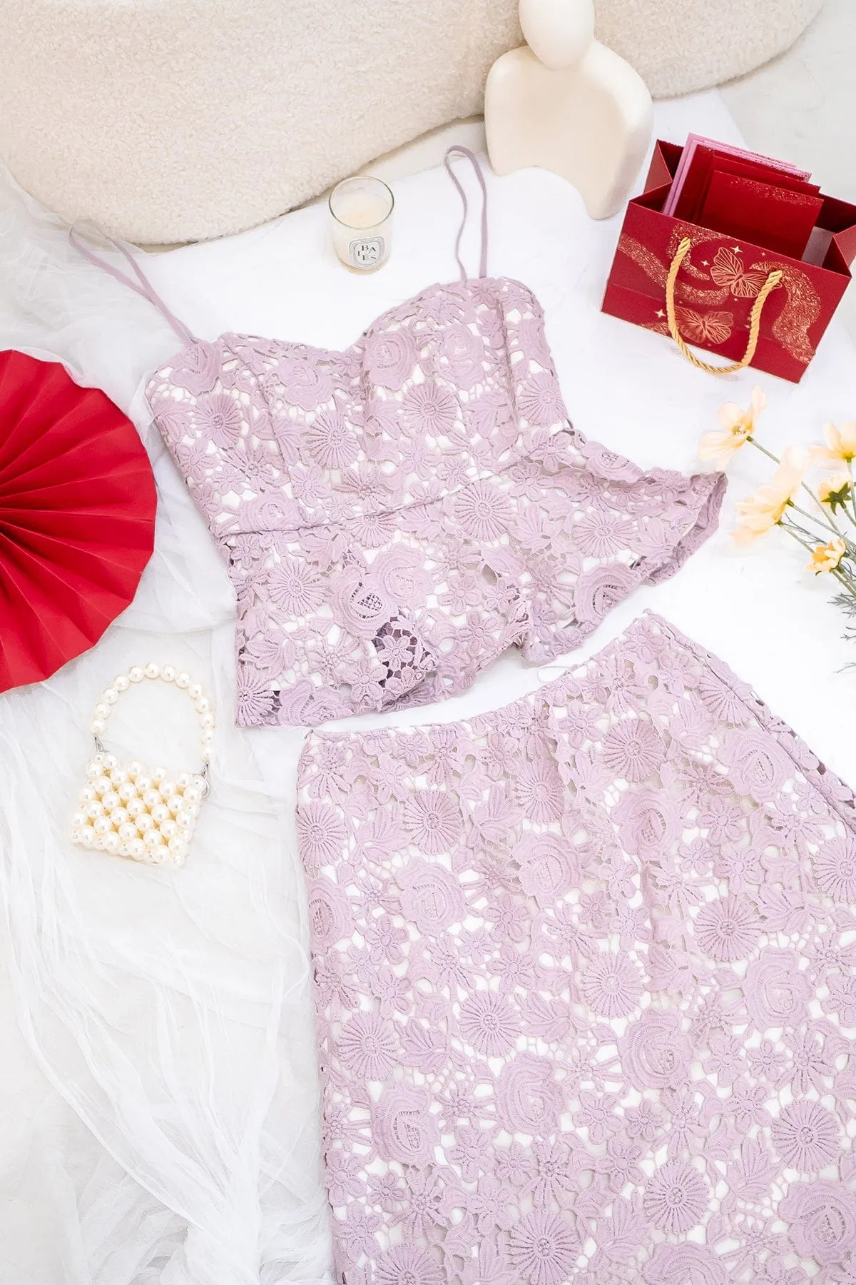 ENCHANTING CROCHET MAXI SKIRT IN MAUVE LILAC