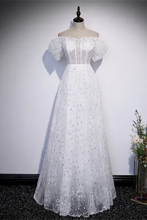 Fairy White Off the Shoulder A-line Long Dress