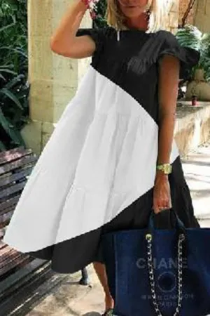 Fashion Casual Solid Patchwork O Neck Princess Dresses