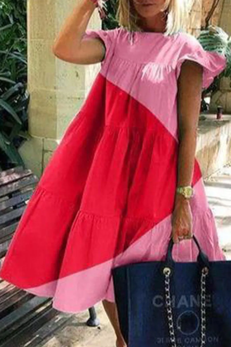 Fashion Casual Solid Patchwork O Neck Princess Dresses