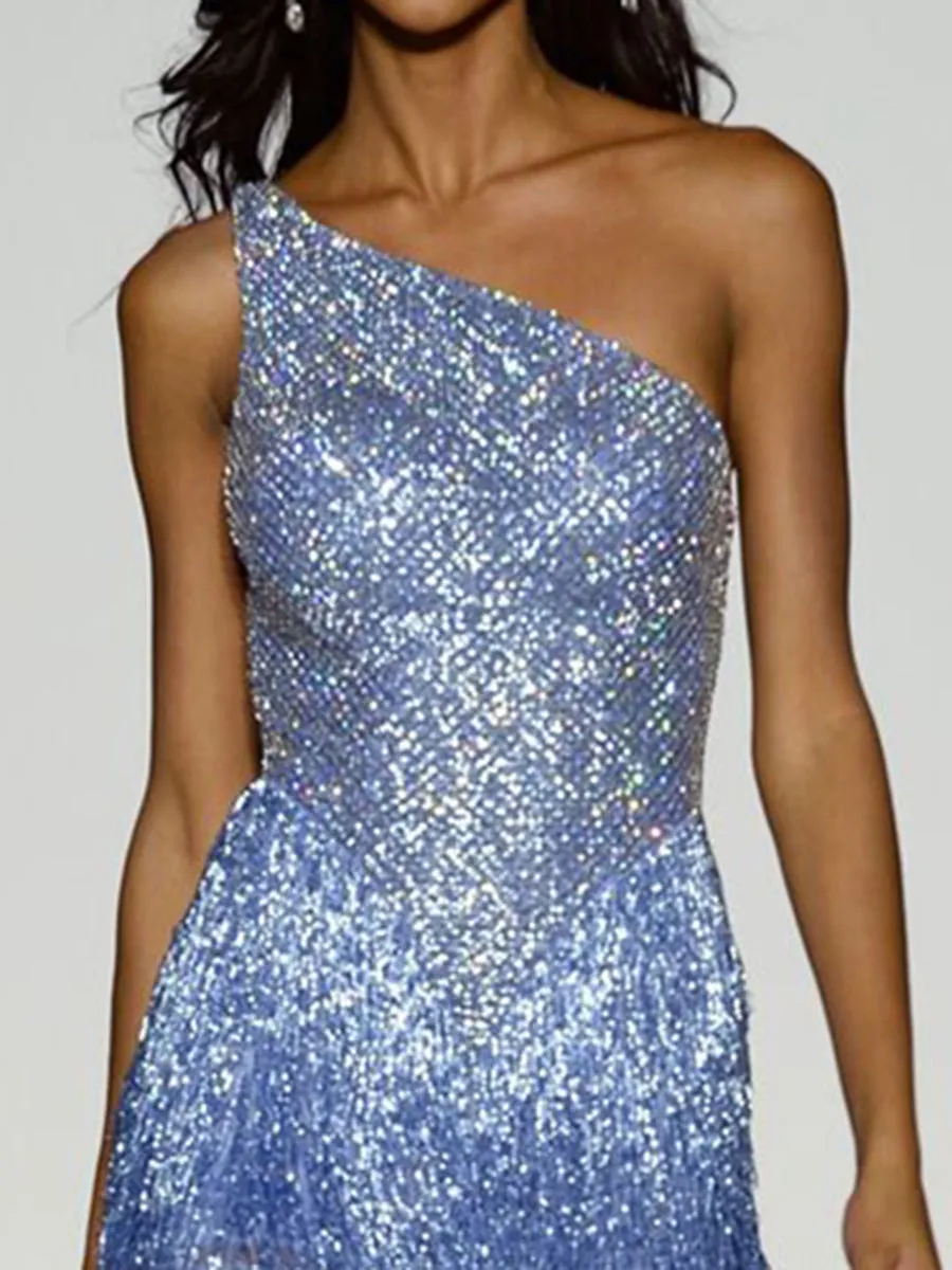 Fashion Sexy One-shoulder Fringed Party Dress