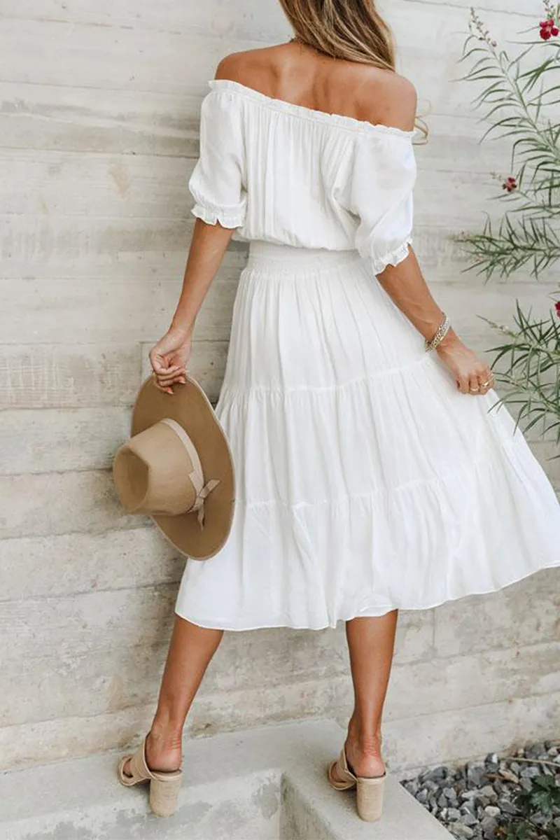 Fashion Solid U Neck Cake Skirt Dresses(3 Colors)