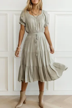 Fashion Solid U Neck Cake Skirt Dresses(3 Colors)