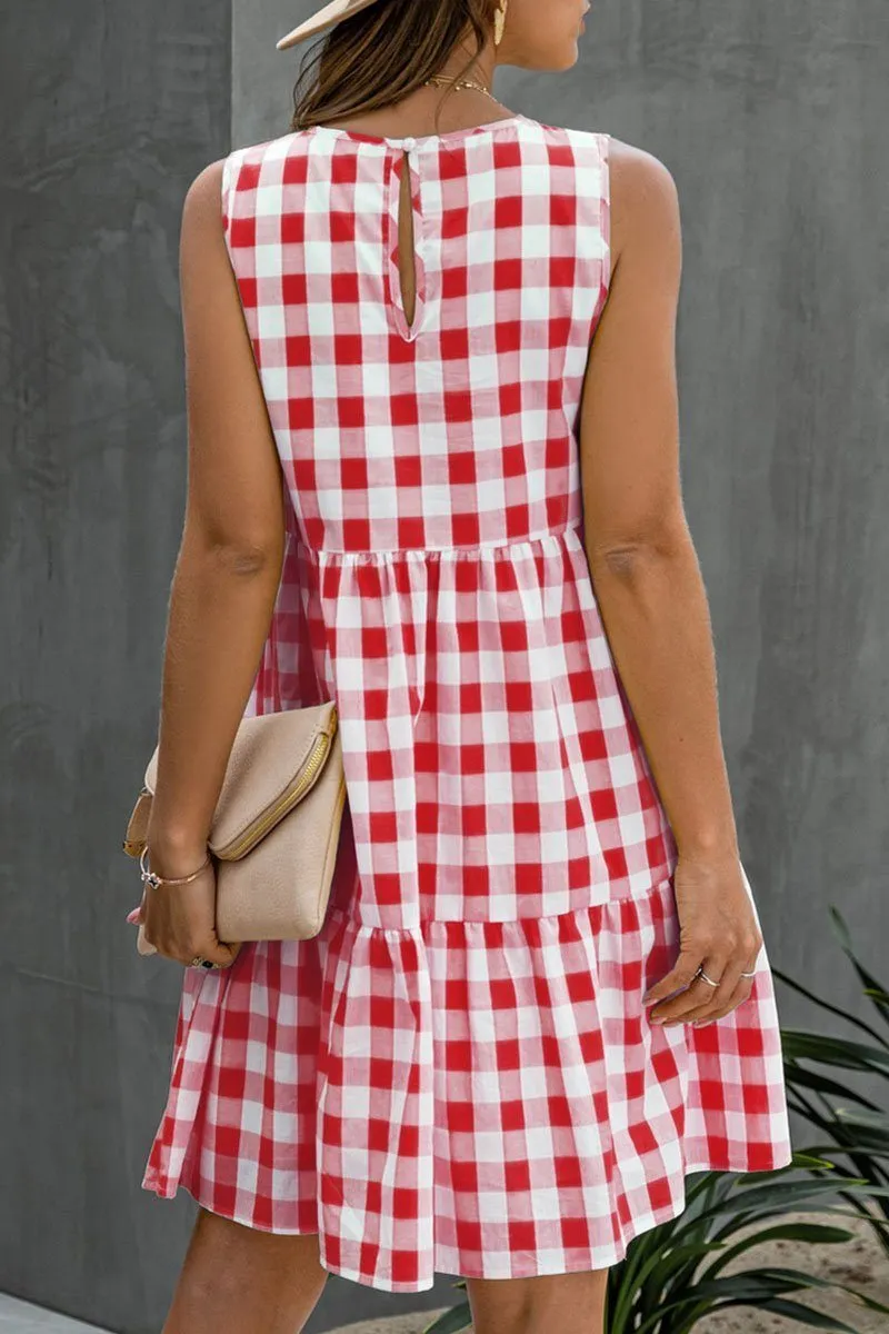 Fashion Street Plaid Split Joint O Neck Princess Dresses