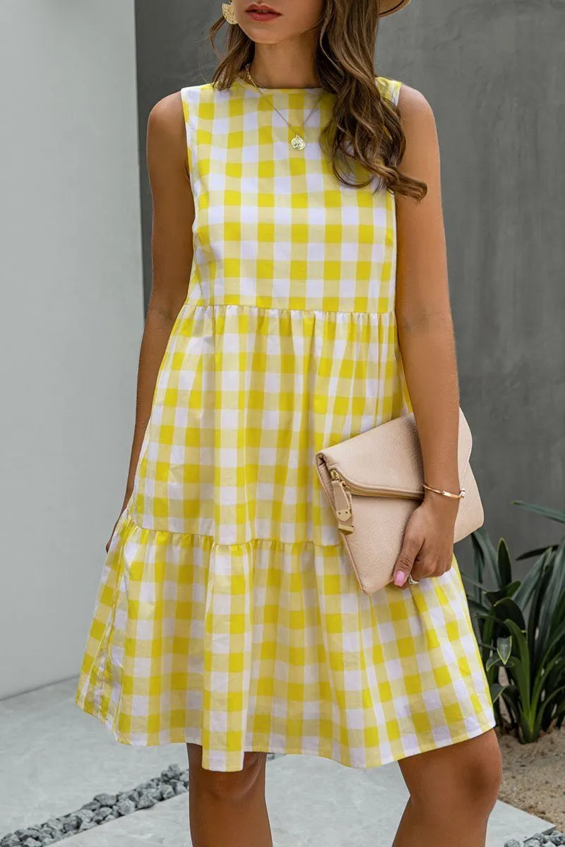 Fashion Street Plaid Split Joint O Neck Princess Dresses