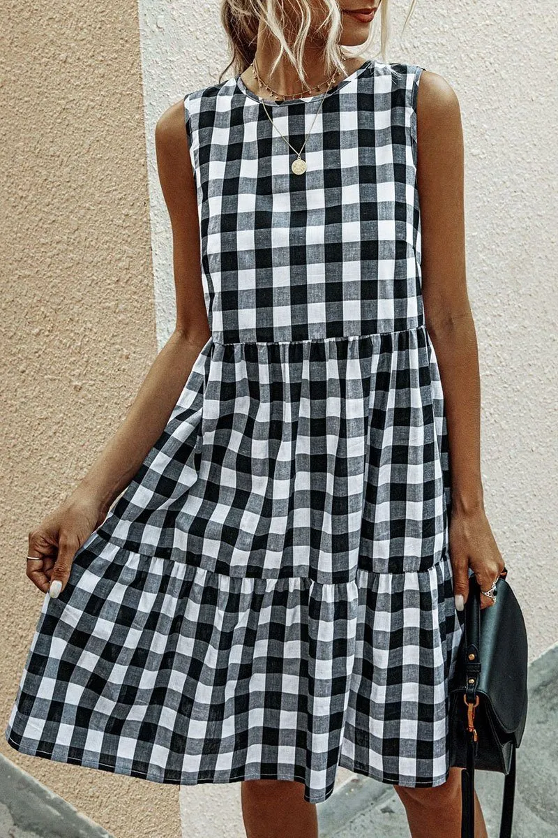 Fashion Street Plaid Split Joint O Neck Princess Dresses