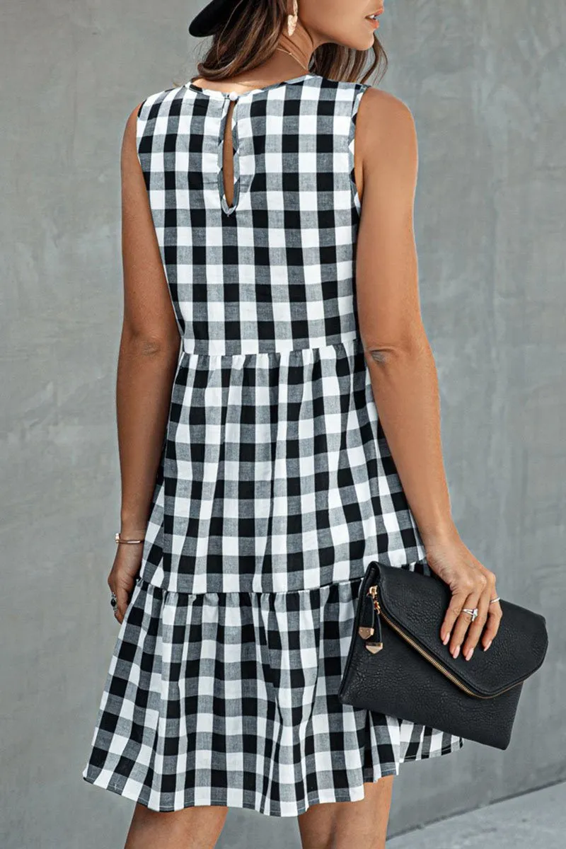 Fashion Street Plaid Split Joint O Neck Princess Dresses
