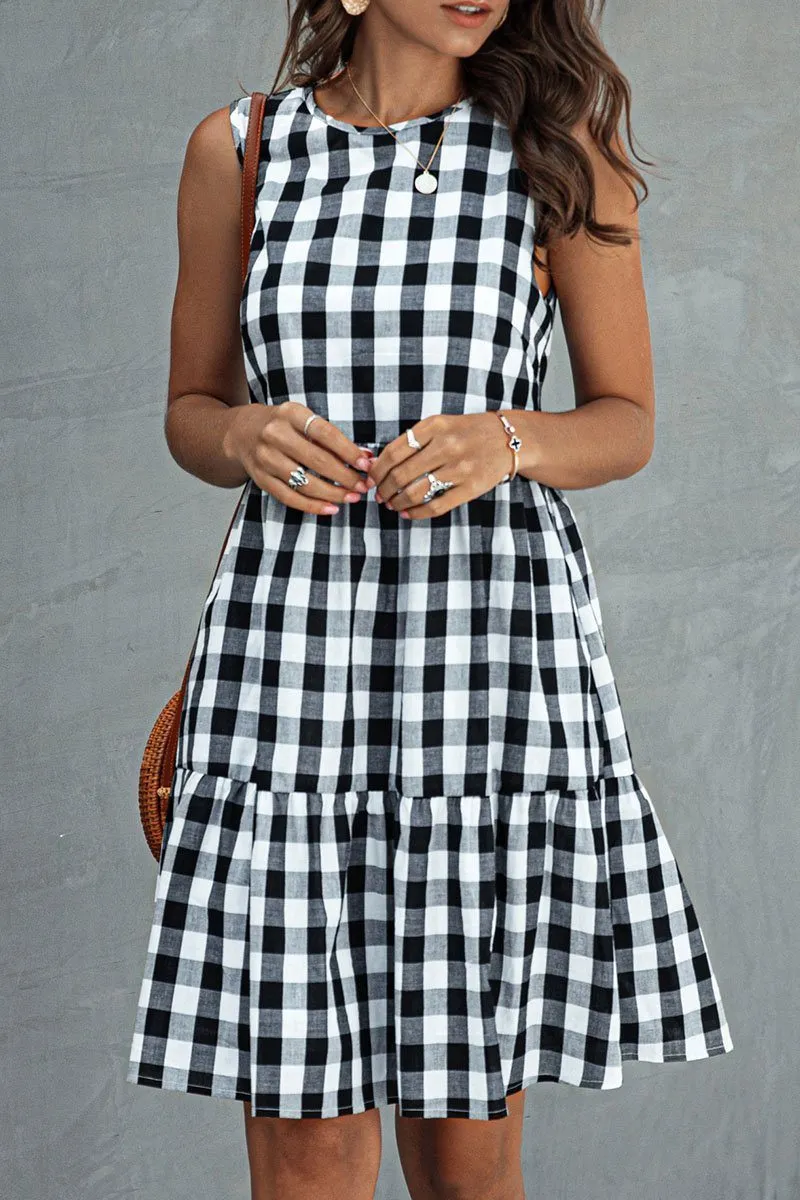 Fashion Street Plaid Split Joint O Neck Princess Dresses