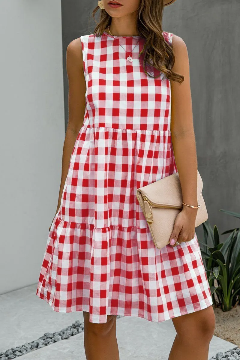 Fashion Street Plaid Split Joint O Neck Princess Dresses