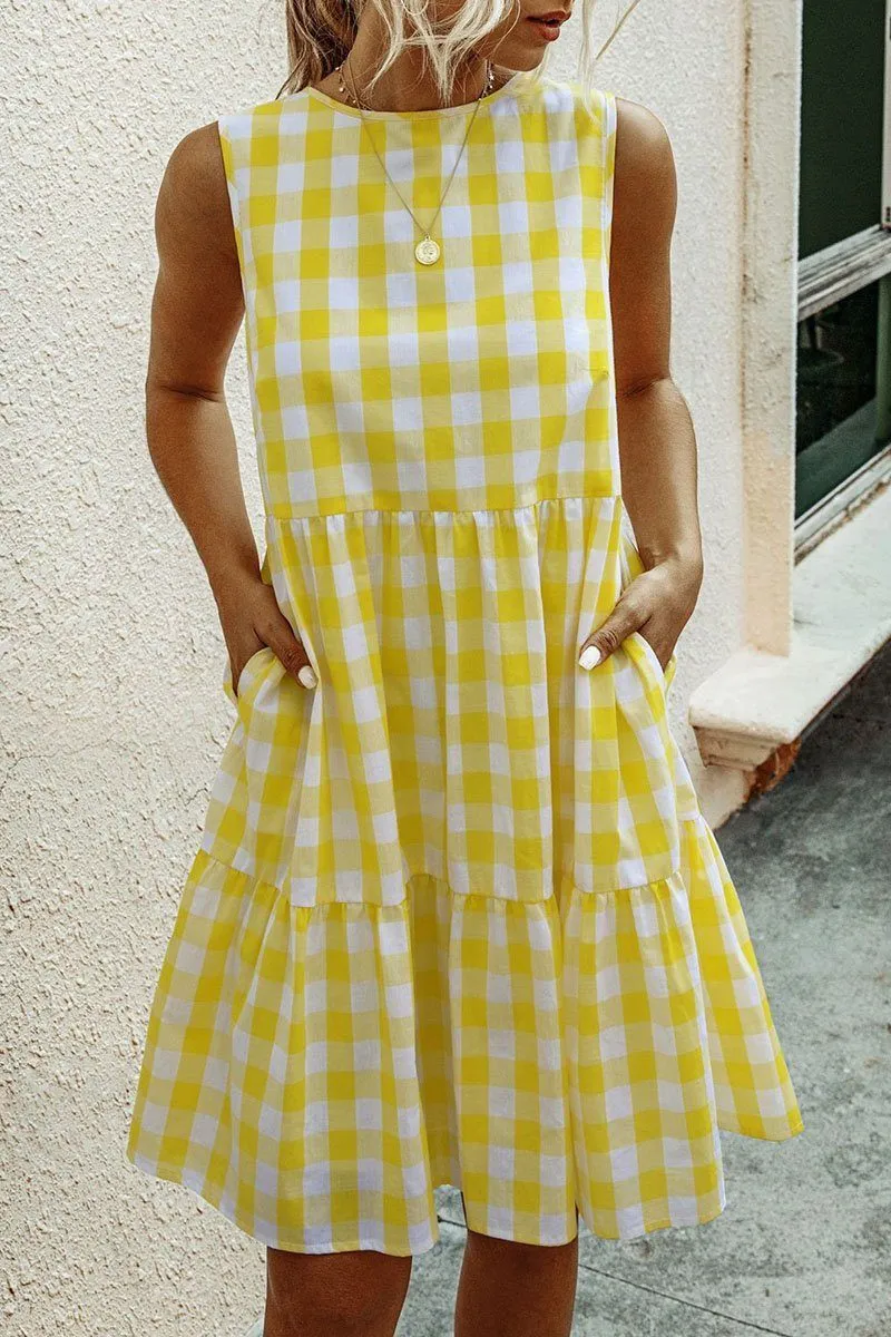 Fashion Street Plaid Split Joint O Neck Princess Dresses