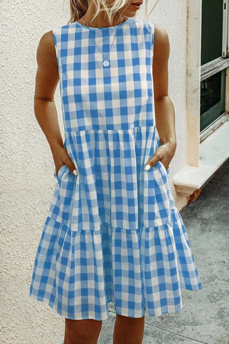 Fashion Street Plaid Split Joint O Neck Princess Dresses
