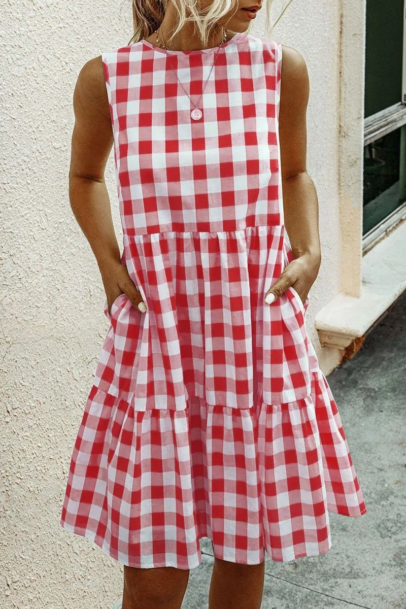 Fashion Street Plaid Split Joint O Neck Princess Dresses