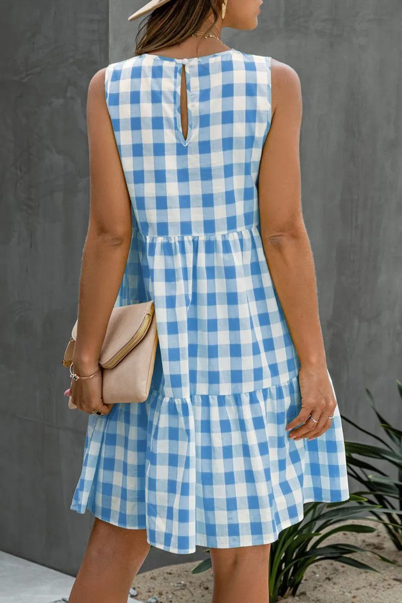 Fashion Street Plaid Split Joint O Neck Princess Dresses