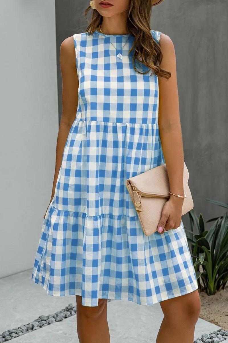 Fashion Street Plaid Split Joint O Neck Princess Dresses
