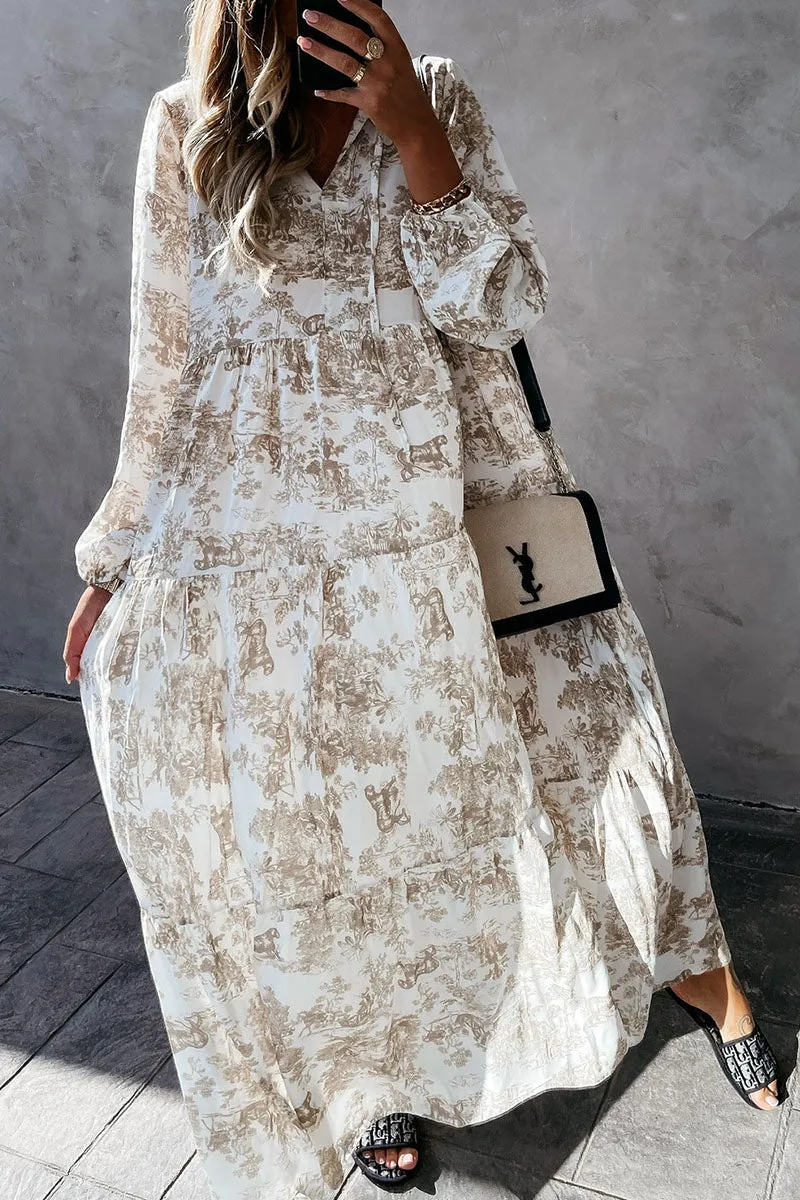 Fashion Sweet Print Patchwork V Neck Princess Dresses
