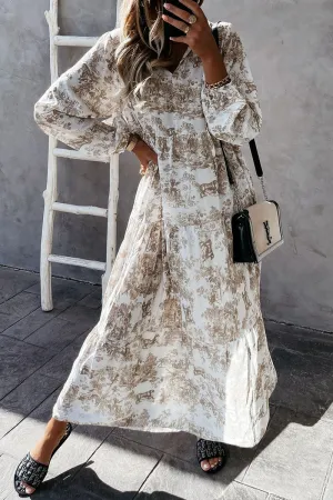 Fashion Sweet Print Patchwork V Neck Princess Dresses