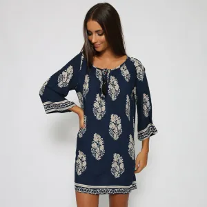 Fashion women long sleeve dress leaf printed loose mini dresses summer Vintage style plus size vestidos S-XL 63#