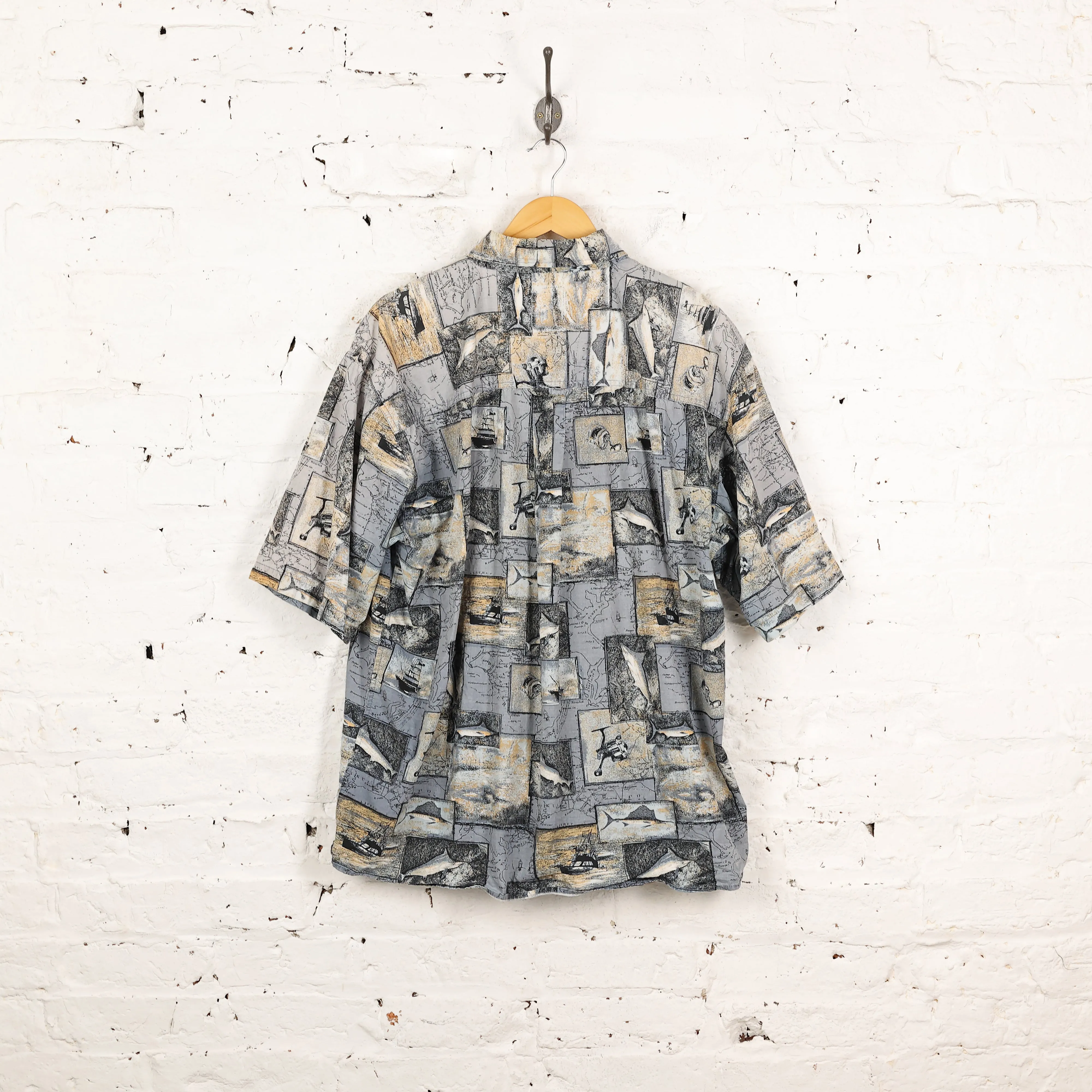 Fishing Pattern Shirt - Blue - XL
