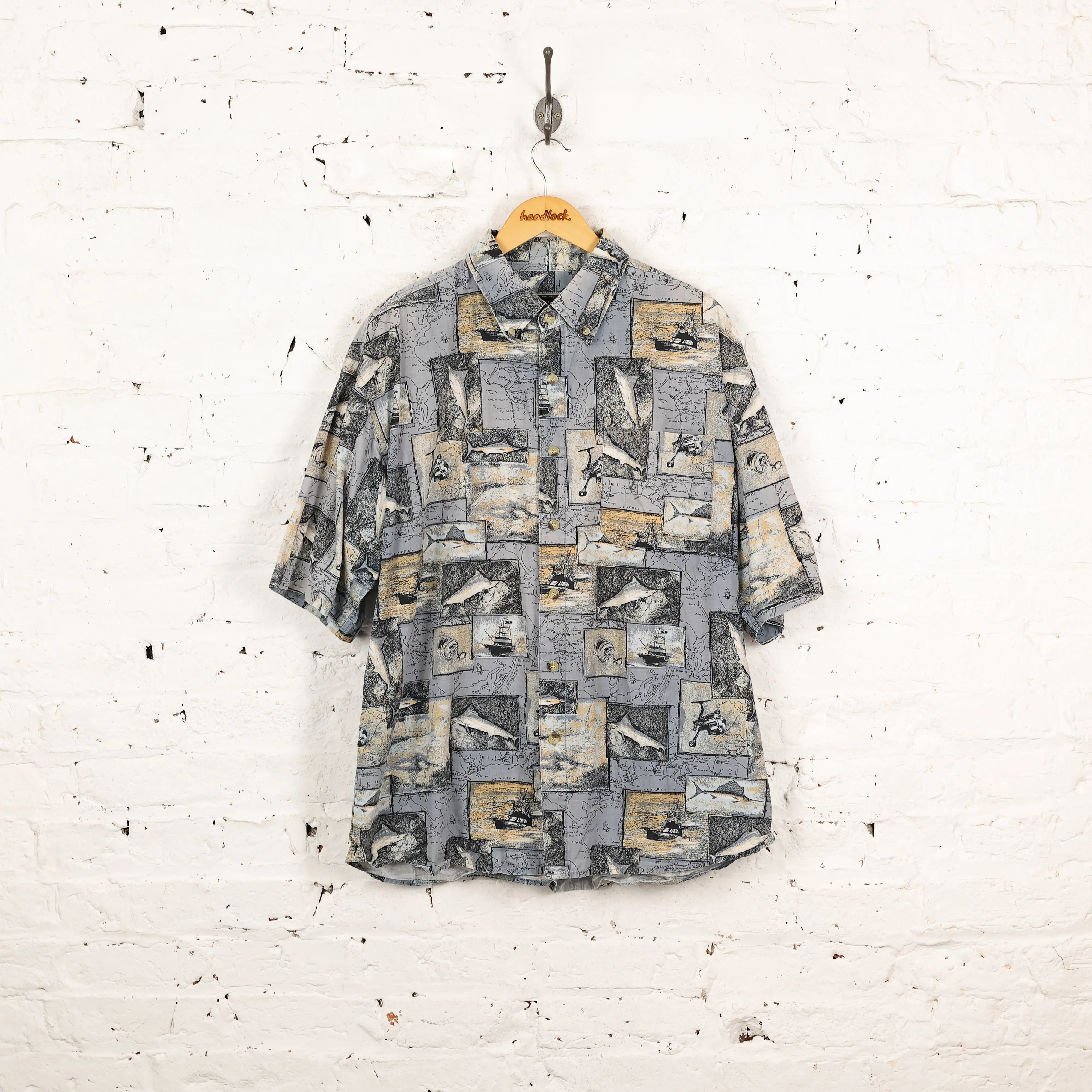 Fishing Pattern Shirt - Blue - XL
