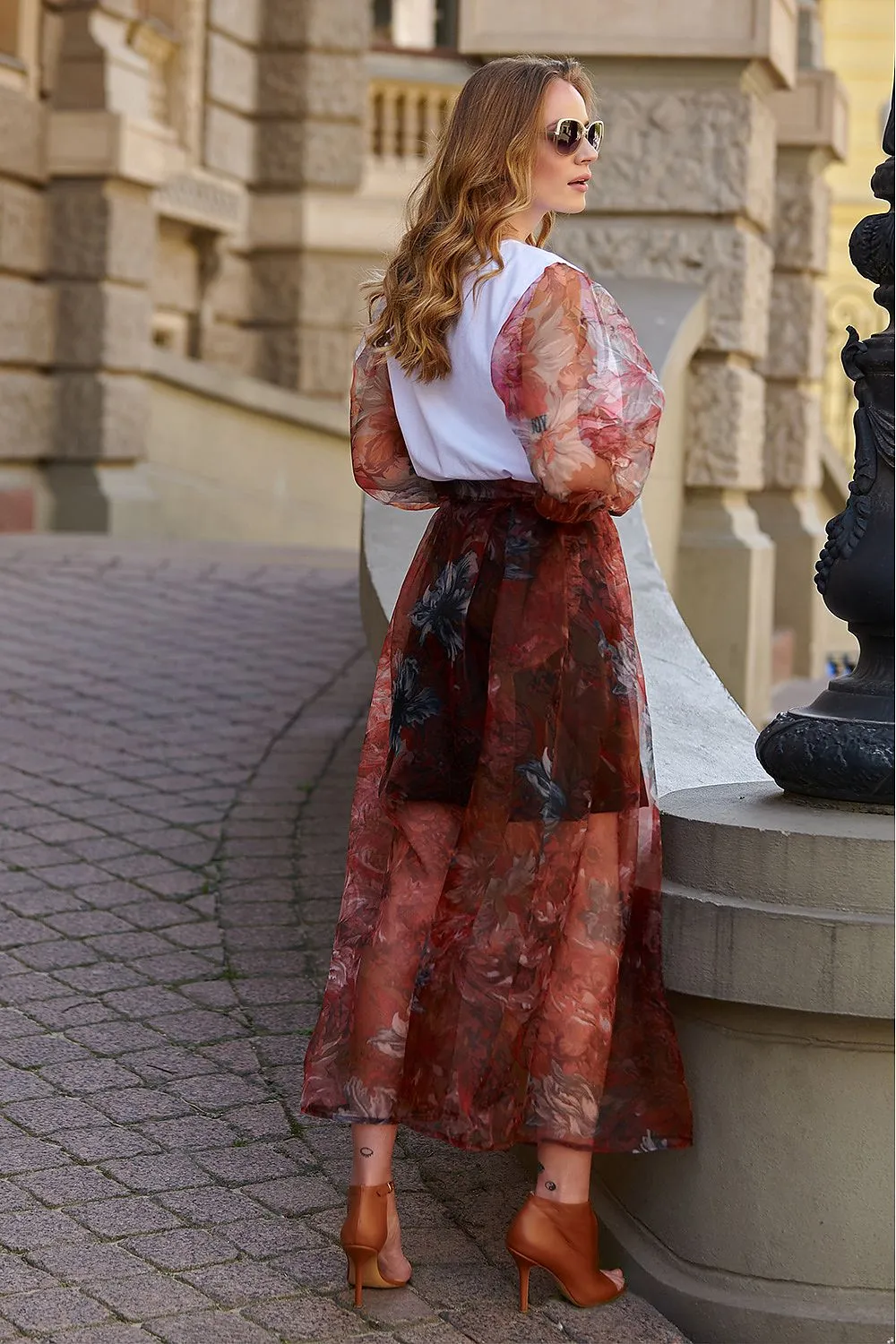 Floral Tulle Maxi Skirt with Slip