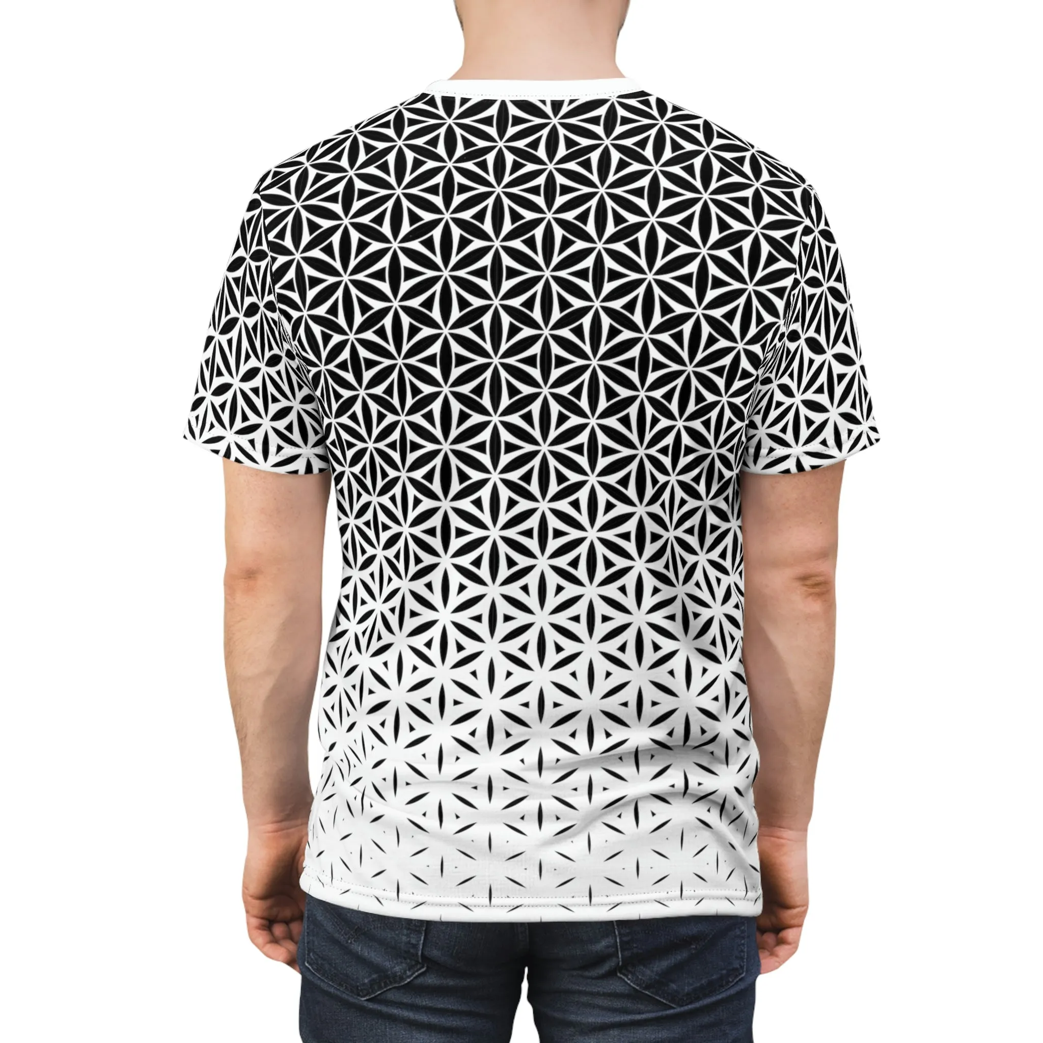 Flower Of Life Geo Gradient AOP Crew Black & White