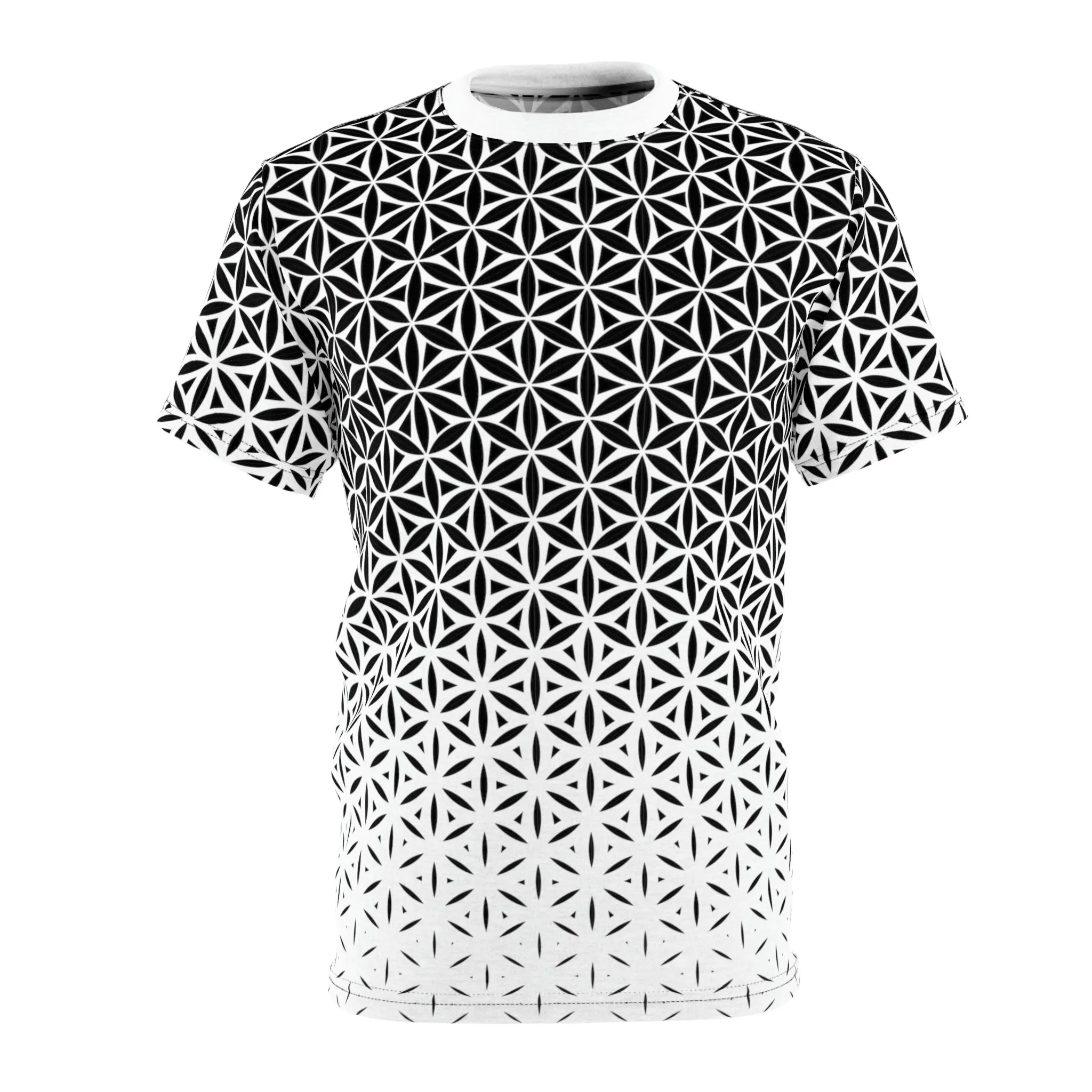 Flower Of Life Geo Gradient AOP Crew Black & White