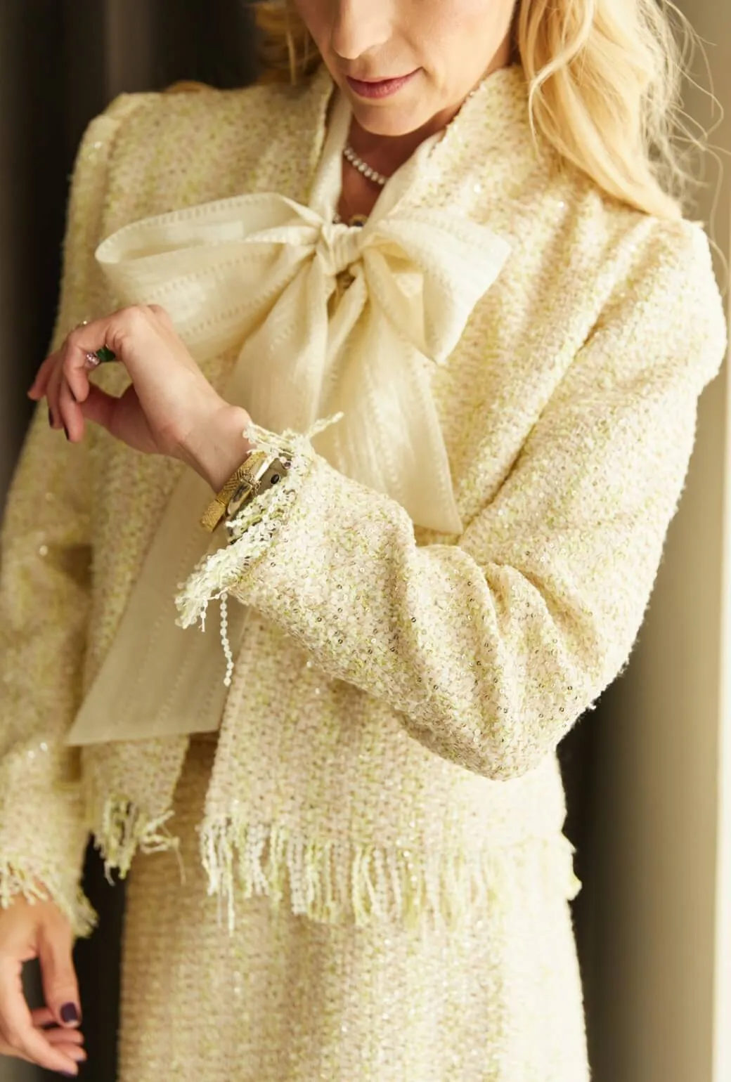 Fringed Mona Lee Blazer - Ivory Twinkle Tweed