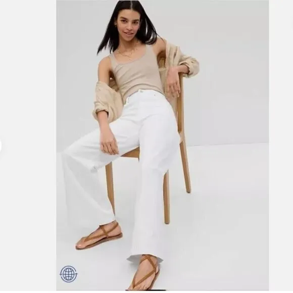 GAP 90's High Rise STRIDE Ankle BOHO Wide Leg White Jeans Size 16 - MSRP $80