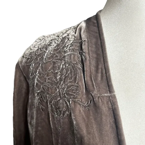 Garnet Hill Embroidered Velvet Open Jacket