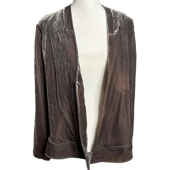 Garnet Hill Embroidered Velvet Open Jacket