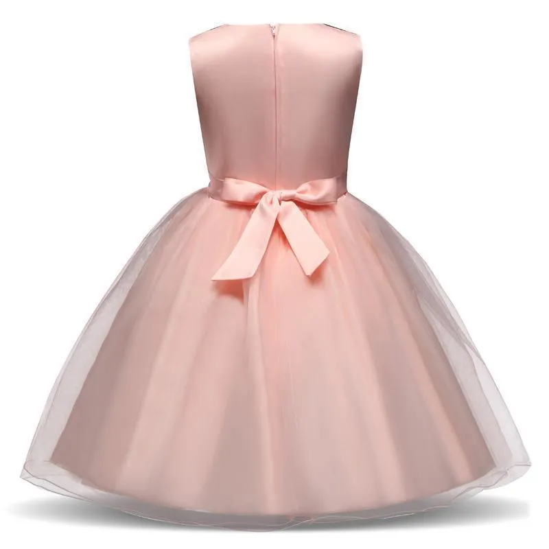 Girls Dress Princess Lace Flower Girl Dress 4-10 Years Pink