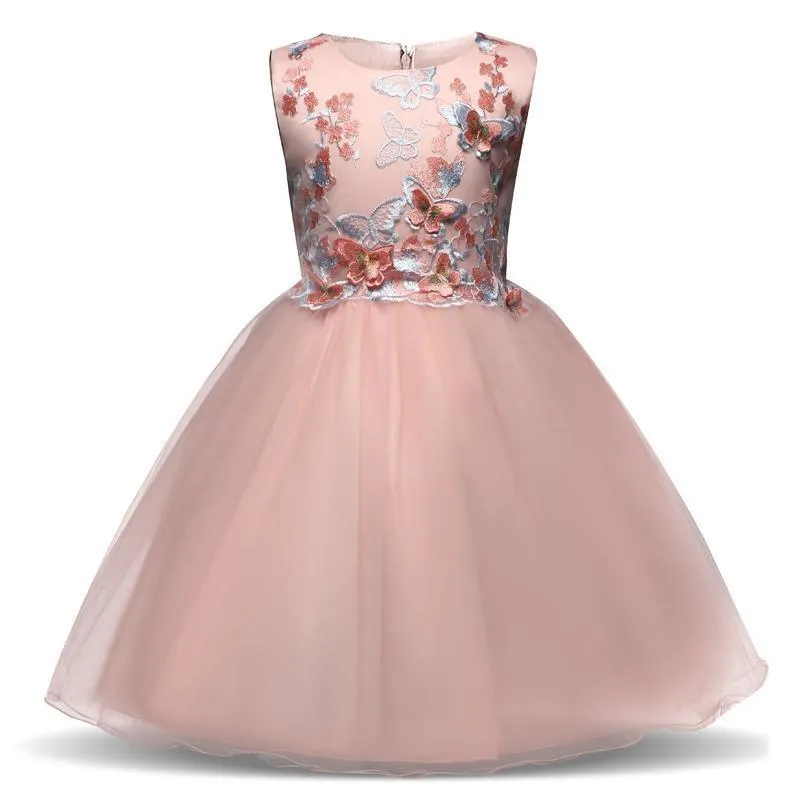 Girls Dress Princess Lace Flower Girl Dress 4-10 Years Pink