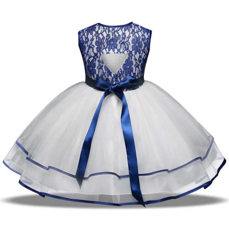 Girls Dress Princess Lace Flower Girl Dress 4-10 Years Red Blue