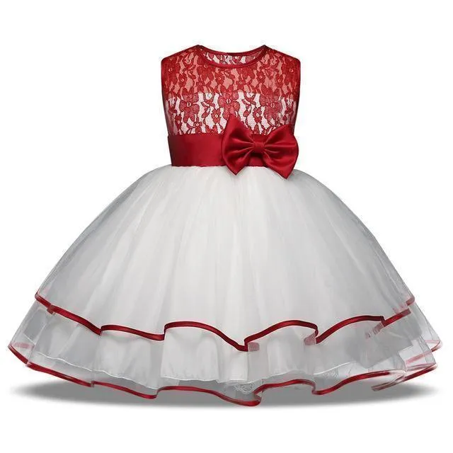 Girls Dress Princess Lace Flower Girl Dress 4-10 Years Red Blue