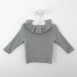 Girls Frill Collar Rib Knitted Sweater- Grey