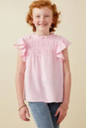 Girls Textured Smocked Ruffle Detail Tank