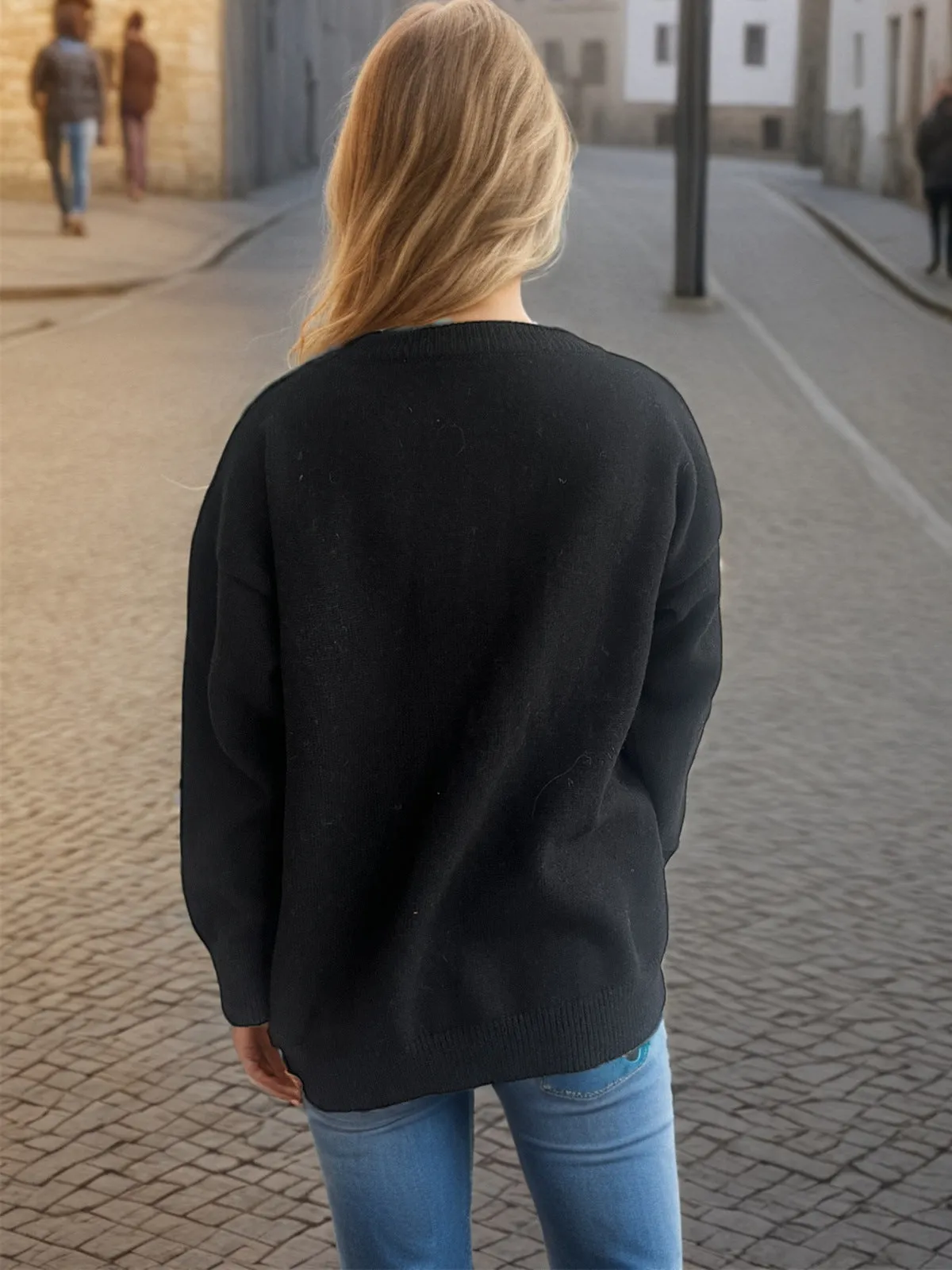 Glamorous Sequin Bow Sweater with Timeless Round Neck Design