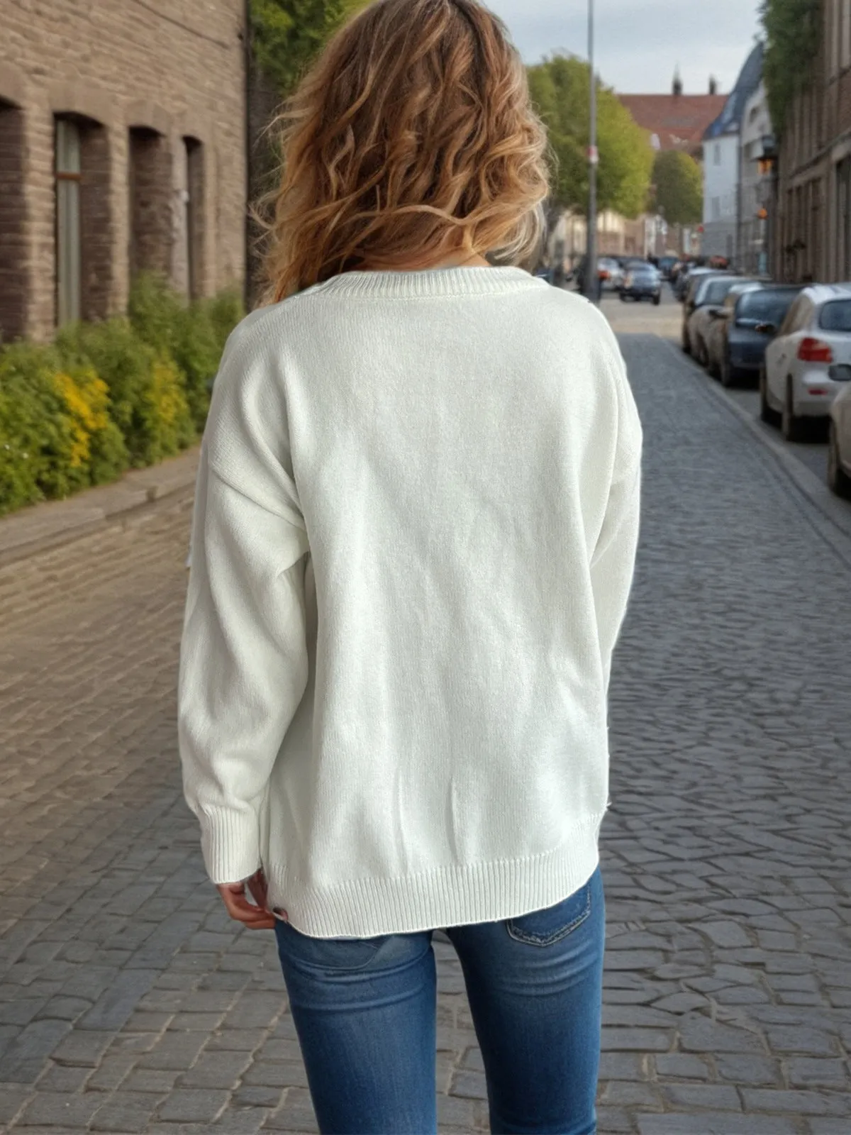 Glamorous Sequin Bow Sweater with Timeless Round Neck Design