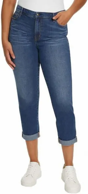 Gloria Vanderbilt Ladies Womens Cuffed Boyfriend Jeans Dark Denim Blue 12