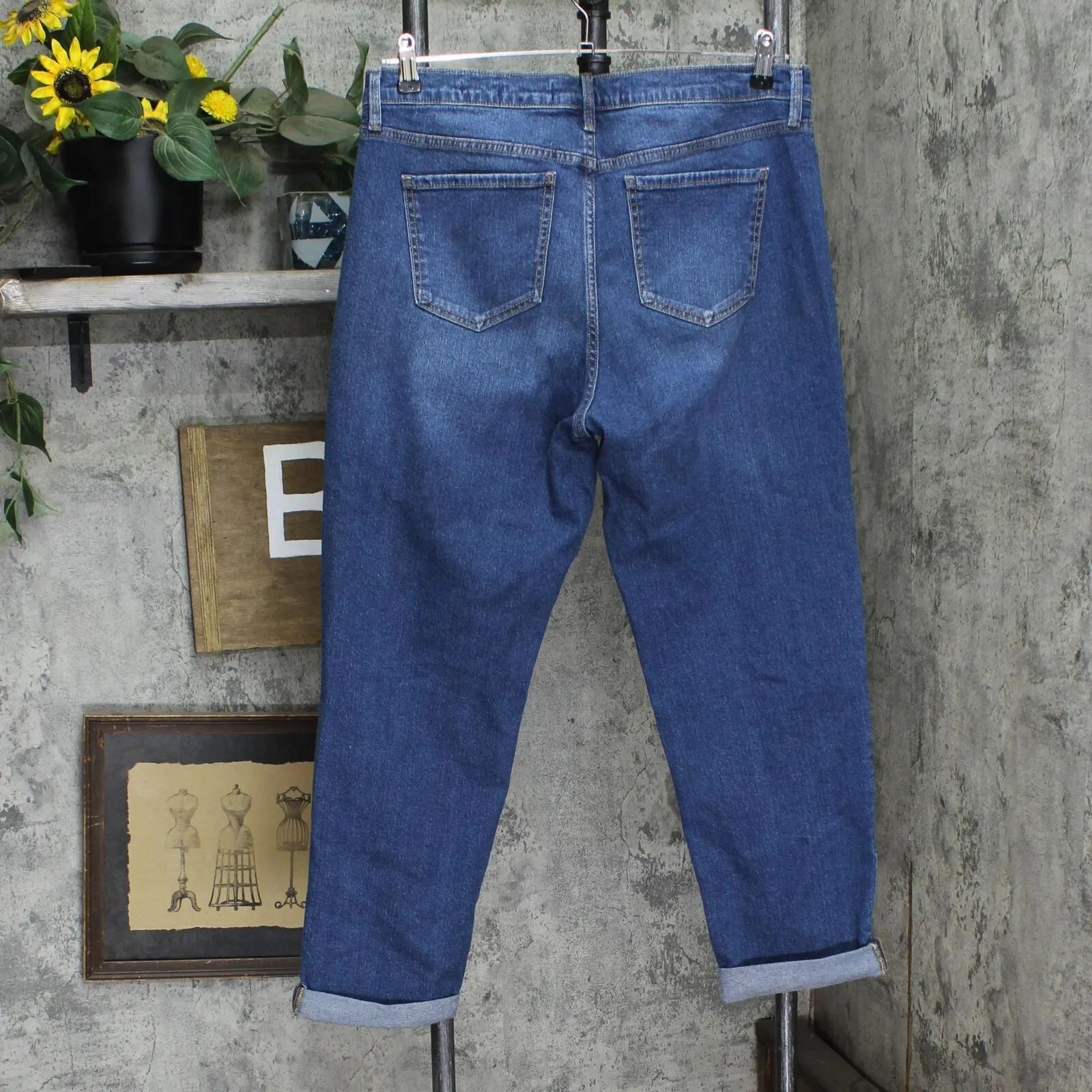 Gloria Vanderbilt Ladies Womens Cuffed Boyfriend Jeans Dark Denim Blue 12
