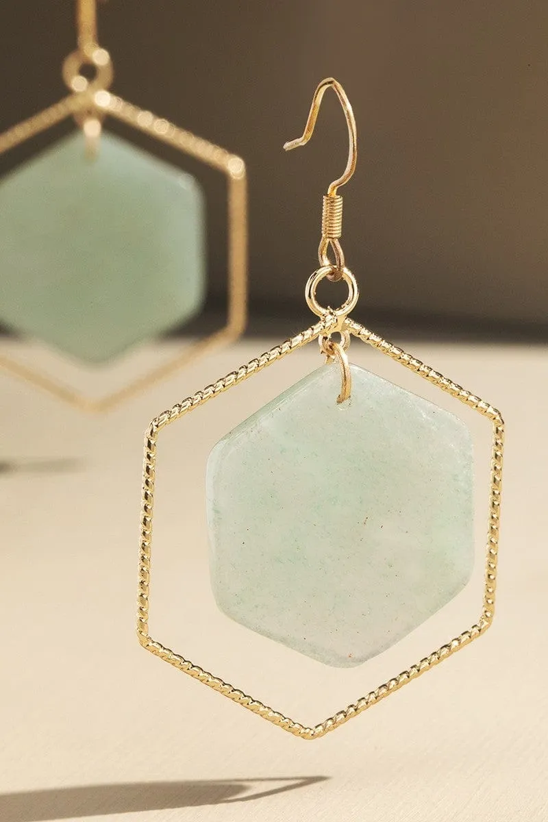 Gold Cased Hexagon Dangle Earrings (5 colors)