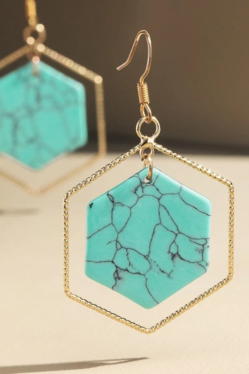 Gold Cased Hexagon Dangle Earrings (5 colors)